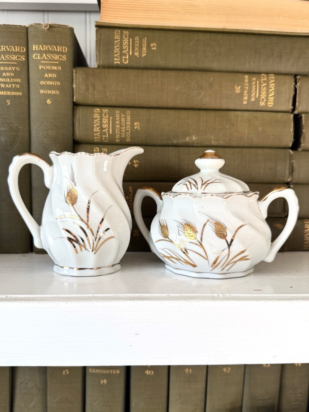 Vintage Lefton Wheat Set of Creamer and Sugar Bowl with Lid